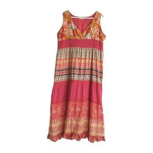 Magic Maxi Dress 2X Plus Red Cotton Tiered Ruffle Boho Hippie Western India